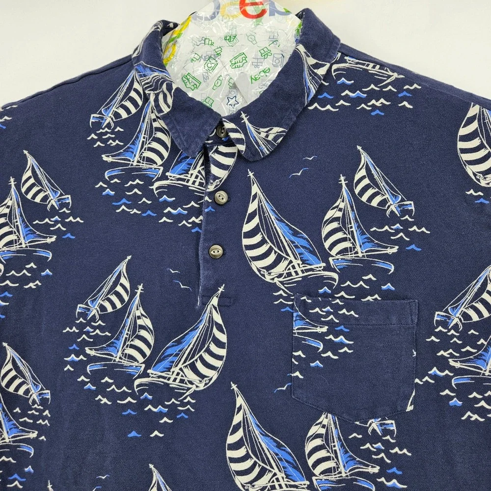Polo Ralph Lauren‎ Shirt Mens XXL Blue Sails AOP Button Up Featherweight Mesh